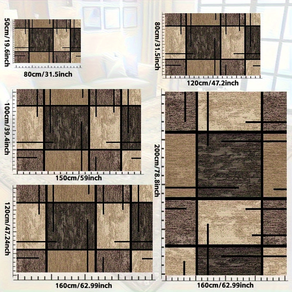 Luxury Velvet Area Mat - Premium Machine Washable, Fade-Resistant Polyester Mat for Living Room, Bedroom, Office, And Outdoor Decor - Rectangle, Lightweight, And Easy to Clean - 850 GSM, Beige And Brown Geometric Pattern, Com