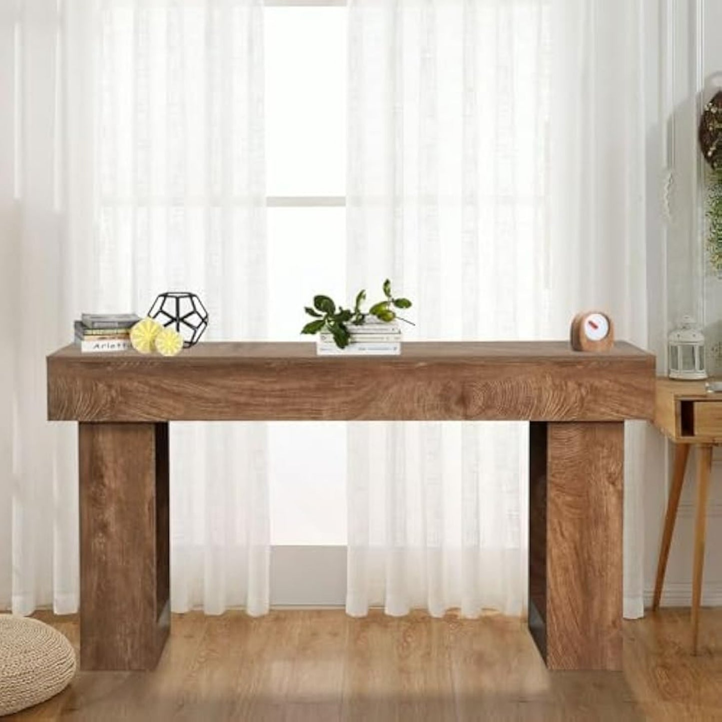 A 63-Inch Long Console Table Designed for Entryways, Perfect for Home Decor. This Solid Wood Rectangular Sofa Table Fits Behind The Couch And Serves As a Farmhouse-Style Entryway Table Suitable for Entrances, Hallways, Living