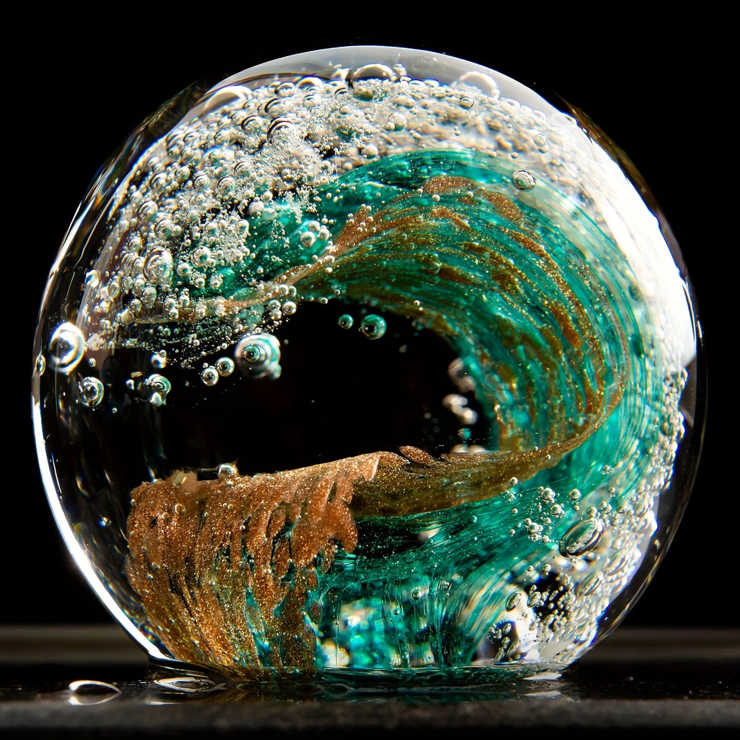 KANGMING Ocean Style Handmade Blown Glass Wave Paperweight, a Small Decorative Statue for Home Collection, Handcrafted Art Ornament, Collectible Souvenir, Blending Sky Blue with Golden Sand (8 Cm / 3.15 Inches / 700 Grams / 1