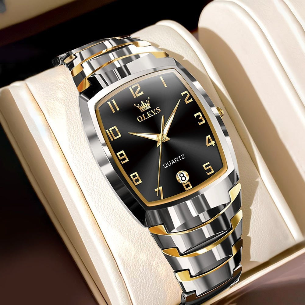 OLEVS Men's Luxury Golden Stainless Steel Watch with Luminous, Day/Date Calendar, Analog Quartz Movement Dress Watch for Smart Casual & Formal Occasions