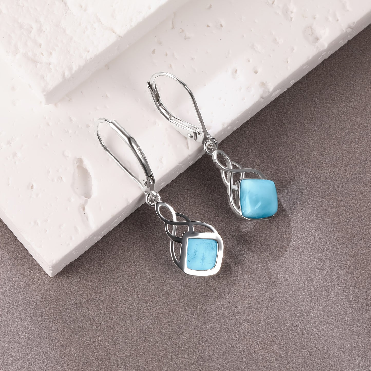 1pc Elegant S925 Sterling Silver Larimar Stone Earrings, Perfect Jewelry Gift for Men And Women, Suitable for Daily Wear Party Vacation Wedding Anniversary, Ideal Christmas Birthday Anniversary Gift