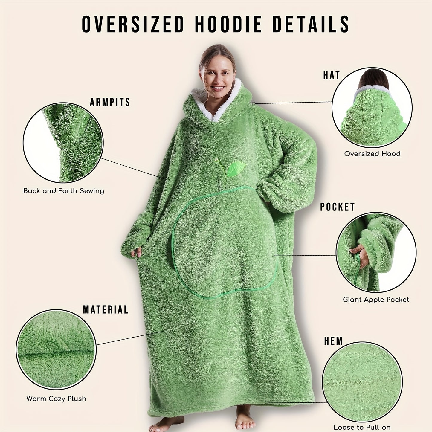 Giant Super Soft Wearable Hooded Blanket Robe - Winter Warm Fleece Sleepwear For Adults, Valentine'S Day Gift
