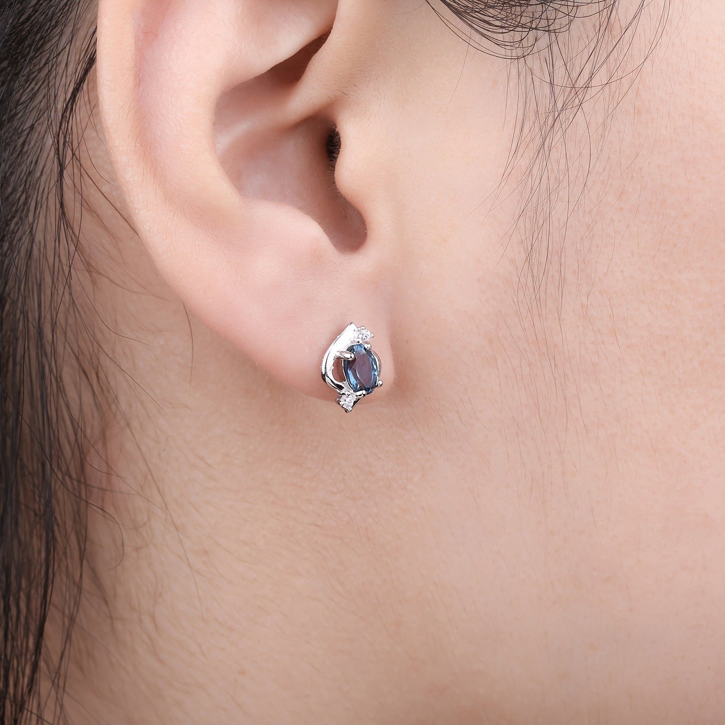 1pair 925 Sterling Silver Simple And Elegant Exquisite Multi-faceted Oval Cut Natural London Blue Topaz Silvery Stud Earrings For Woman For Girl Perfect For Daily Decoration For Dating Gift Fine Jewelry
