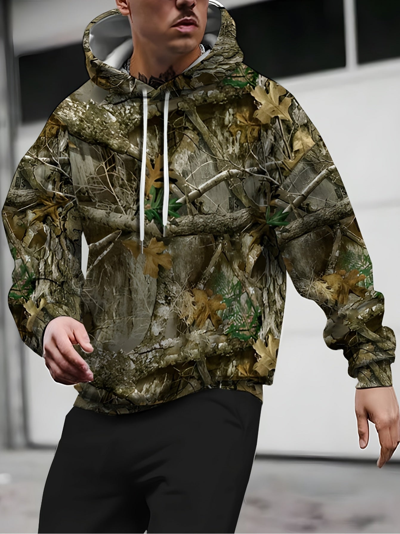 Men's Plus Size Camouflage Hoodie- 3D Forest Print, Long Sleeve, Casual Style, Machine Washable, Suitable for Outdoor and Indoor Wear, Versatile Clothing| Casual Style Hoodie| Machine Washable Fabric, Basic Hoodie, Plus Size