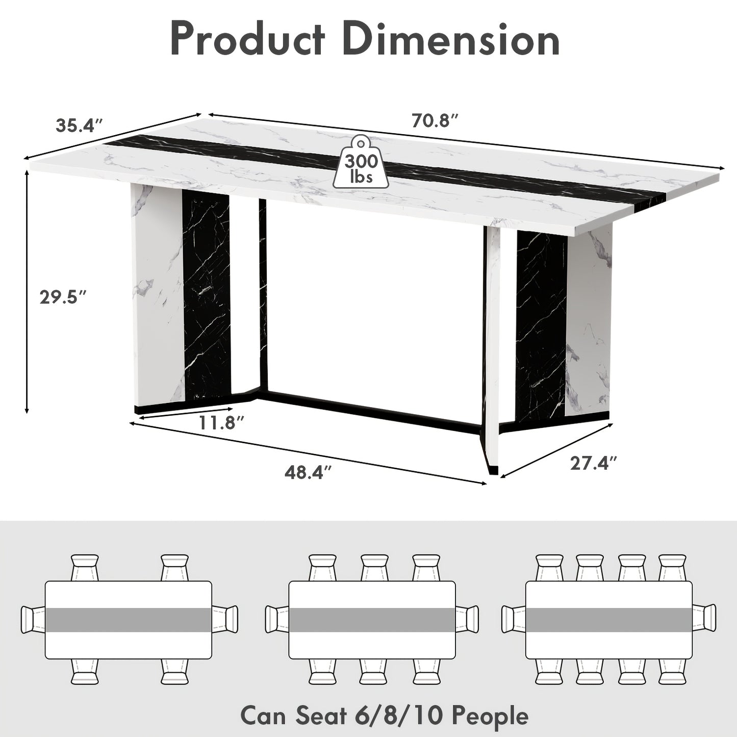 70.9" Large Modern Farmhouse Dining Table for 6-8 People - Heavy-Duty Rectangular Kitchen Table with Triangular Steel Base, Spacious Surface & Easy Assembly, Durable MDF/Plastic/Wood Construction, Ideal for Family Dinners & E