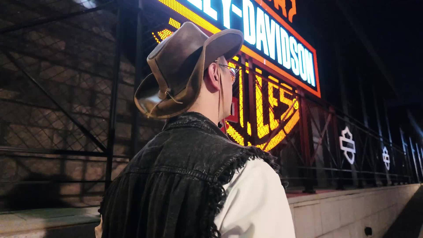 1pc SideWinder Australian Cowboy Leather Hat Unisex Adult For Men And Women Shapeable Outback Western Style Wide Brim, Lightweight Top-Grain Leather, High Quality &, Adjustable Chin Cord, Festival Accessory, Unisex Outdoor He