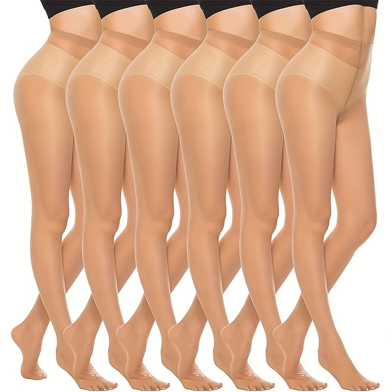 6 Pairs Women'S High-Waisted Sheer Pantyhose - Smooth Lightweight Breathable Tights with Arch Support & Control Top, Nude/ - Everyday & Formal Wear, Comfortable All-Day Fit, Hand Washable - Versatile for Casual, Office, Party
