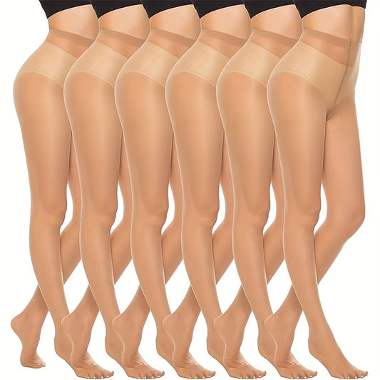 6 Pairs Women'S High-Waisted Sheer Pantyhose - Smooth Lightweight Breathable Tights with Arch Support & Control Top, Nude/ - Everyday & Formal Wear, Comfortable All-Day Fit, Hand Washable - Versatile for Casual, Office, Party