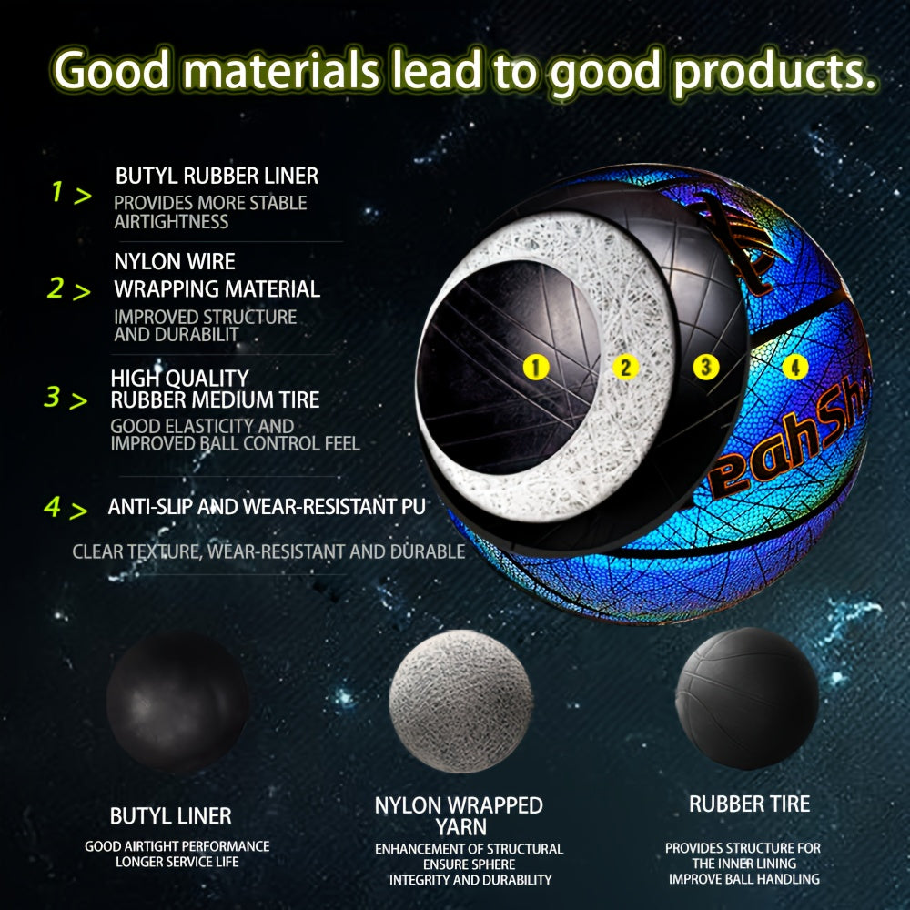 YeahShoot Glow Basketball - Novel Style Light Up Basketball for Youth, Reflective Teens And Adults, Premium Feel Basketball Gifts for Boys with In The