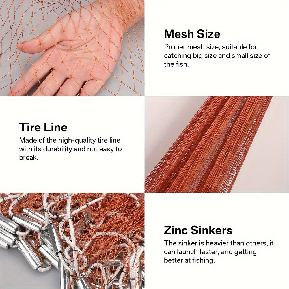 American Style Fishing Nets Strong Nylon Mesh Wire Net Dia. 2.4M 3.6M 4.8M Throw Net Cast Net for Saltwater Freshwater Fishing Trap with Zinc Sinker, Fishing gear and equipment