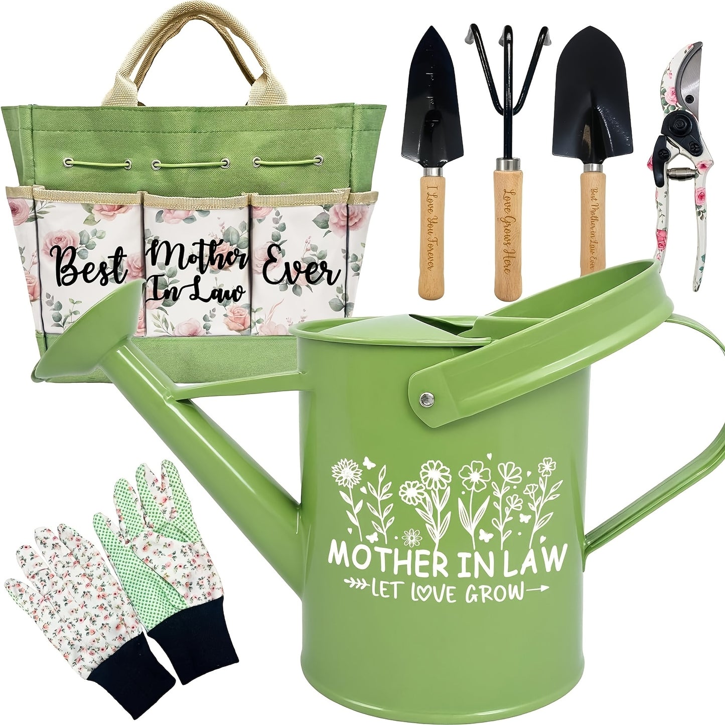 Bonus Mom Gifts: All-Season Gardening Set with Durable Metal Tools & Organizer Tote - Floral Gardening Tools Suitable for Women, Plant Lover Birthday/Christmas Present from Bonus Daughter, Gardening Enthusiast Gift