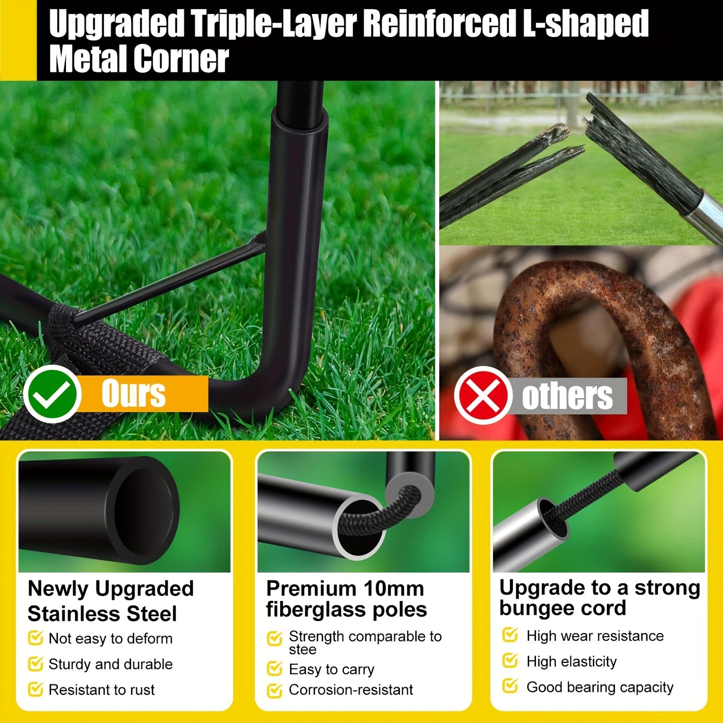 2 Soccer Goals 4'x 3'-Yellow/Orange/Black, Portable Soccer Goals for Backyard Or Indoor Pop Up Soccer Nets with 6 Training Cones, Carrying Bag, 8 Ground Stakes