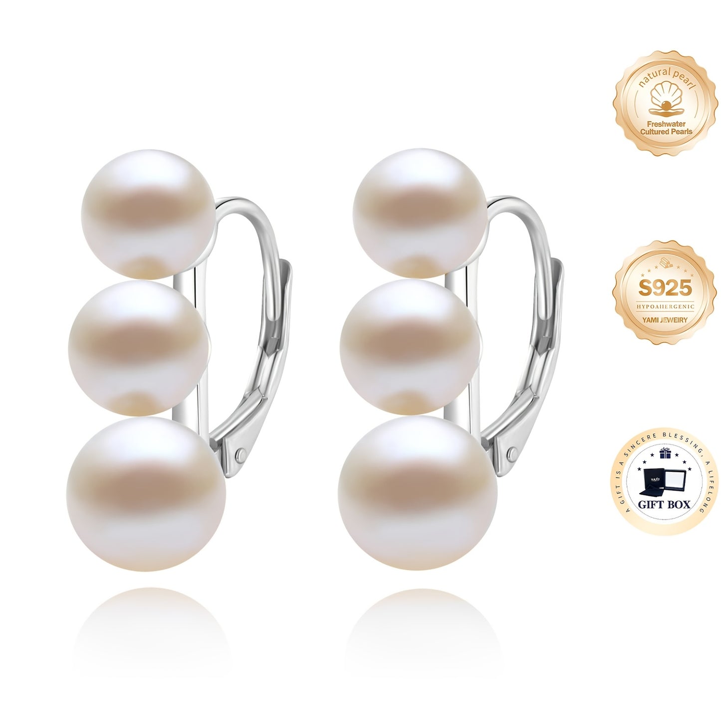 YAMI Black Seawater Pearl Stud Or Hoop Earrings For Women, 925 Sterling Silver Hypoallergenic Earrings, Climber Crawler Jewelry, Dainty Jewelry Gifts For Anniversary Birthday