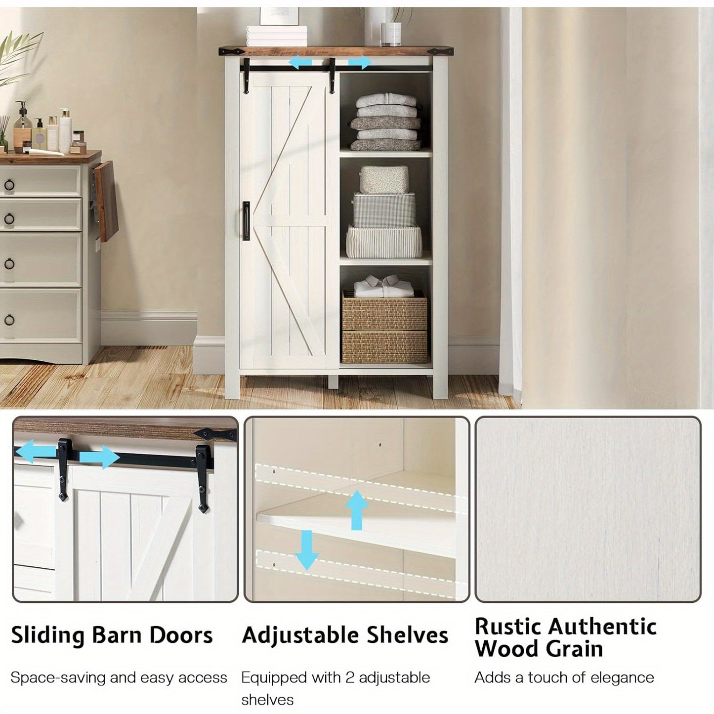 LUXOAK Farmhouse 5-Drawer Dresser with Sliding Barn Door& Storage Cabinet for Bedroom- Rustic Storage Solution