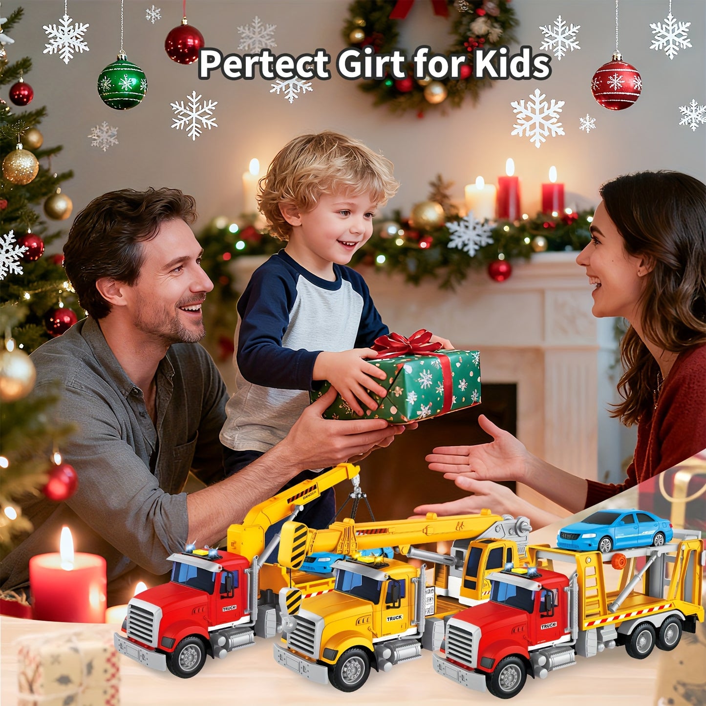 Kids Toys For 3 4 5 6 7 Years Old Boys, 13"Tow Truck Toy, Friction Powered Transport Truck Crane Toy With Lights And Sounds, Birthday Gifts For Boy Child