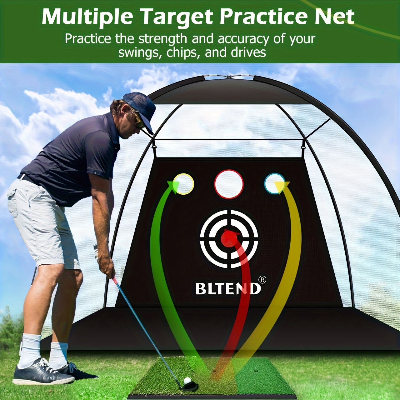 Golf Net with Mat A|B|C, Heavy Duty Golf Hitting Net, 10x7ft Golf Practice Nets for Backyard Driving, Golf Hitting Training Net for Indoor Outdoor Use - Golf Training Equipment, Golf Gifts for Women Men
