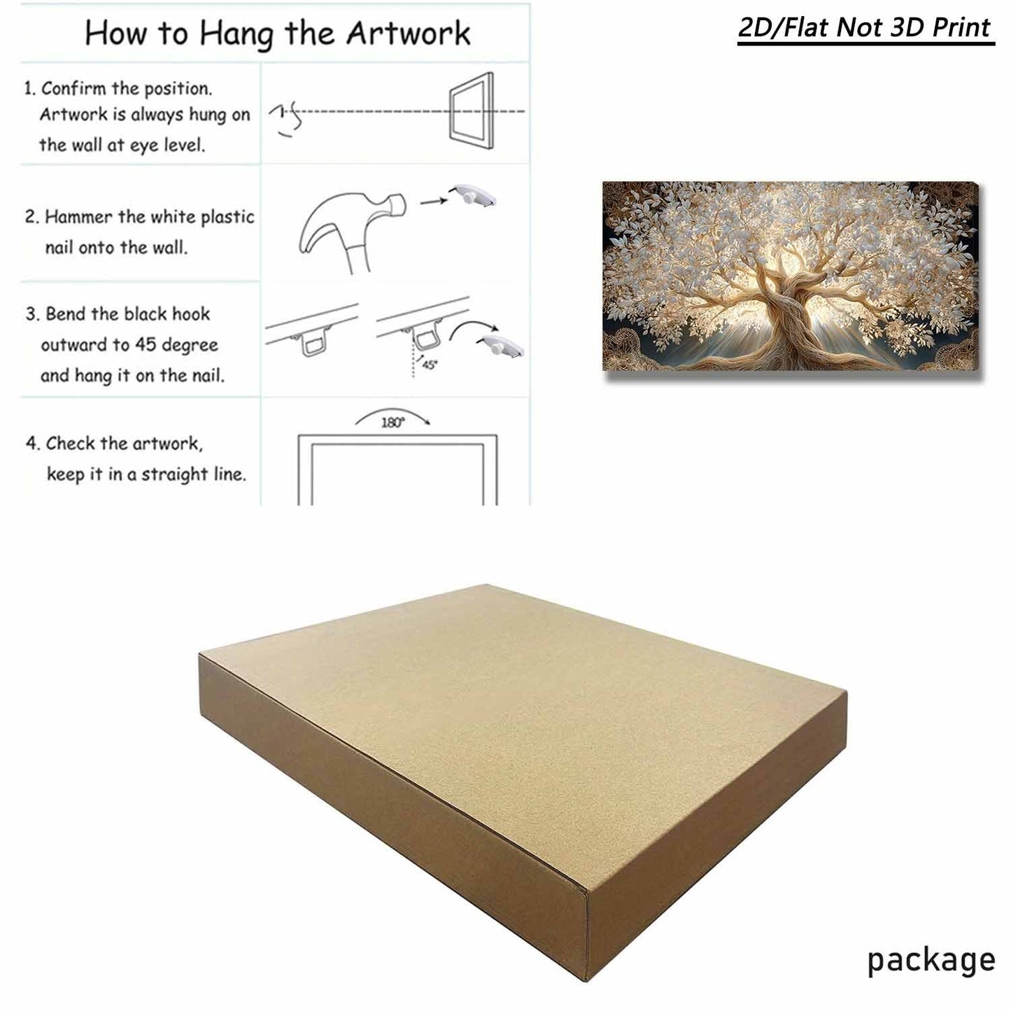 2D Flat, 1pc Large Tree of Life Wall Art - Modern Rustic Horizontal Canvas Painting with Wrap-Around Wood Frame, Suitable for Living Room, Bedroom, Office Decor, Housewarming Gift, Ink Canvas Tree of Life Design for Horizonta