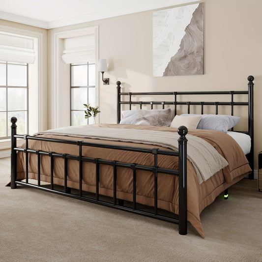 Heavy-Duty Metal Bed Frame, Platform Bed with Classic Wrought Iron-Art Headboard And Footboard, 12" Underbed Space, Easy Assembly, Black, Bed Frame Without Mattress