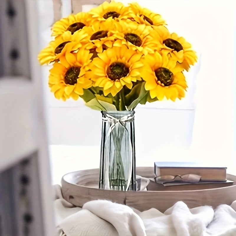 6pcs 24.4" Large Sunflowers Artificial Flowers 8" Full Bloom Long Stem Artificial Sunflower Tall Sun Flowers Giant Sunflowers with Stem Fake Sunflower Floral Arrangement for Outdoor Indoor Home Vase Table Wedding Party Garden
