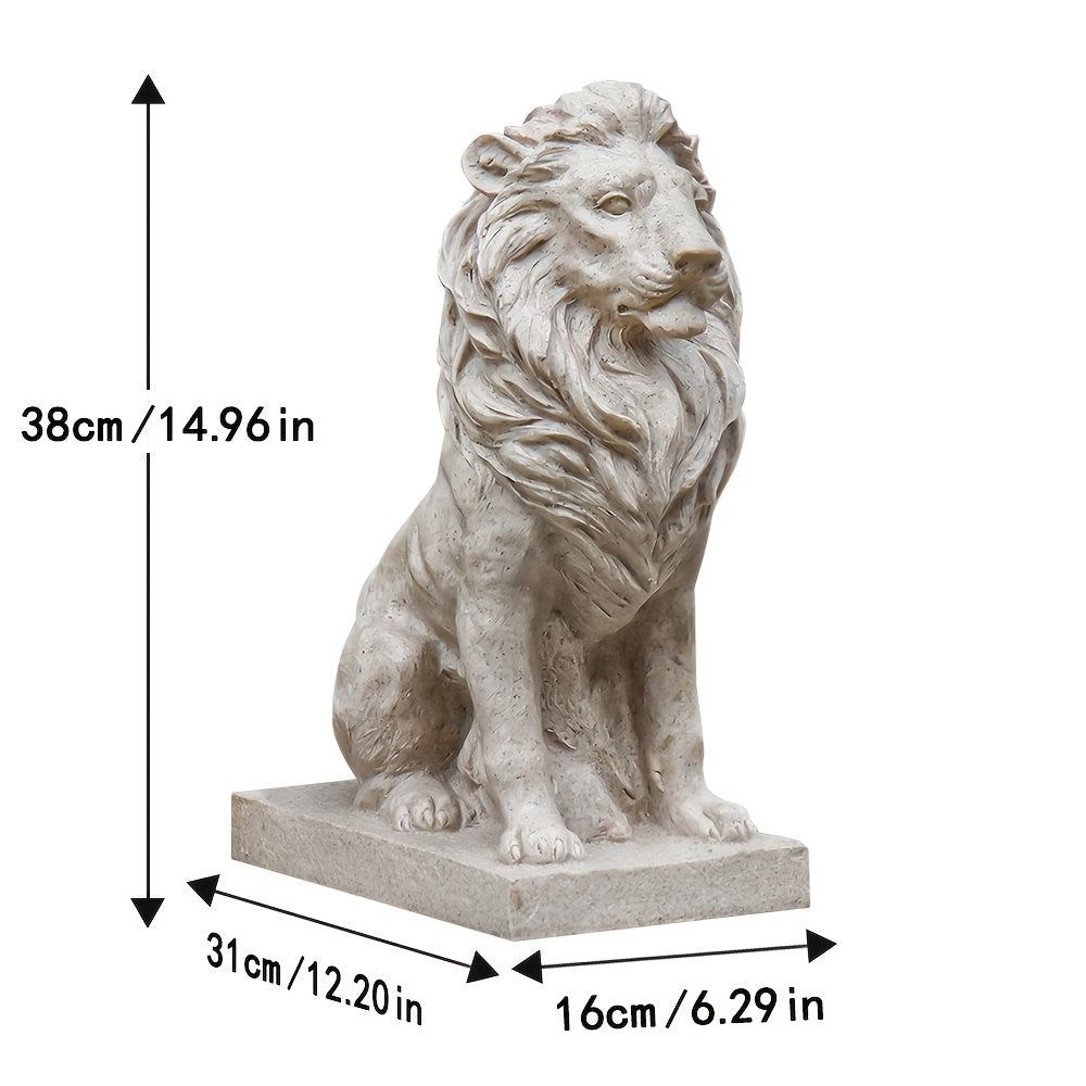 15in Large Metal Lion Statue - Majestic Sitting Lion Sculpture, Ornate -Standing Lion Cub Guardian for Garden,, Villa Entrance - Outdoor/ Animal Statue, Christmas Housewarming Gift (Durable Metal Lion Figurine)