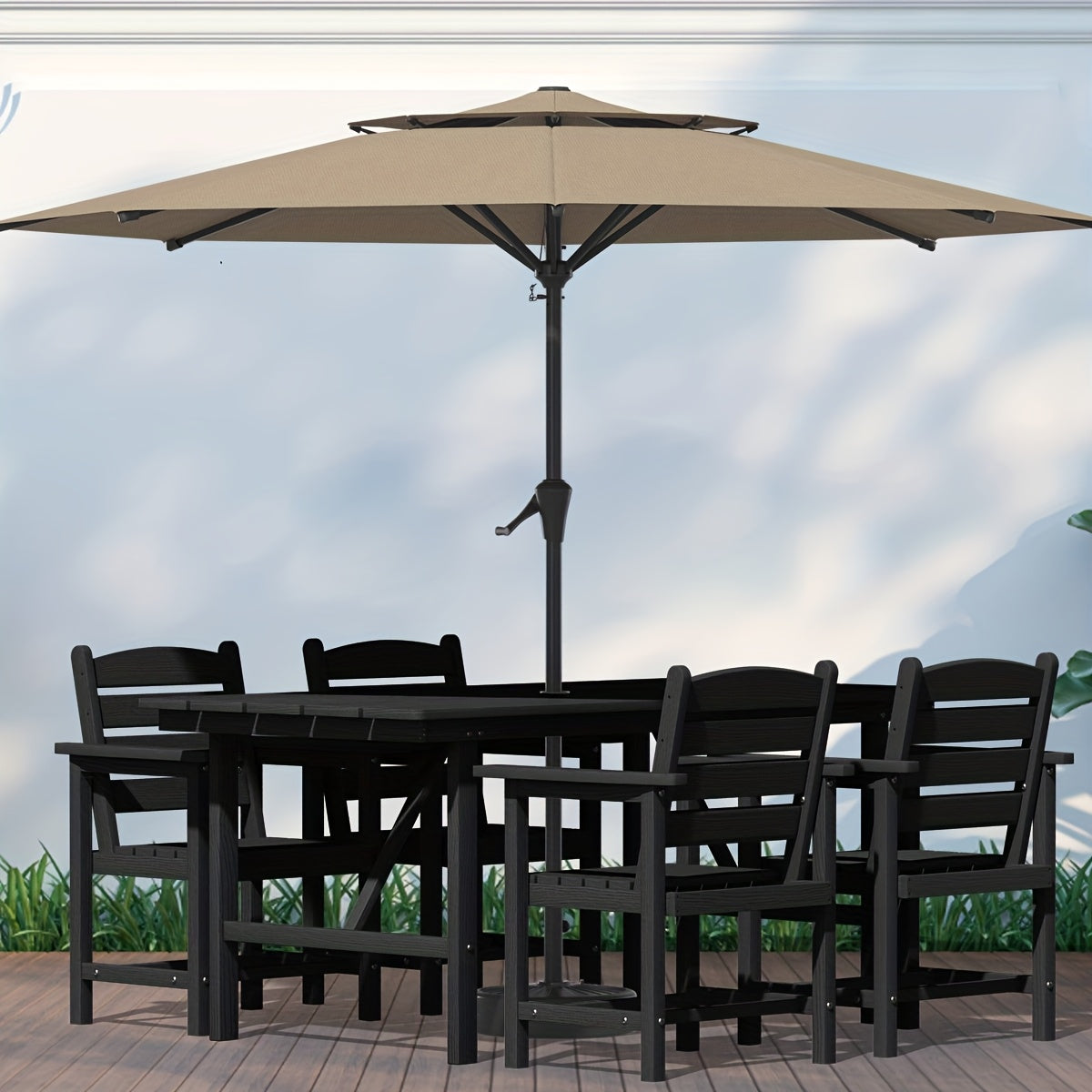 Outdoor HDPE Dining Set, 7pcs Outdoor Furniture with Large Table& 6 Chairs, All-Weather Patio Dining Set for Lawn, Garden, Backyard, Poolside
