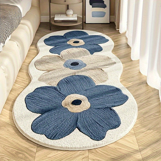 1000gsm Heavy-Duty Acrylic Fiber Floor Mat - Non-Slip Backing, Soft Plush Mat with Transparent Floral Pattern in Blue, Beige, Brown, Black, White, Gray, - Machine Washable Indoor/Outdoor Carpet for Living Room, Bedroom, Offic
