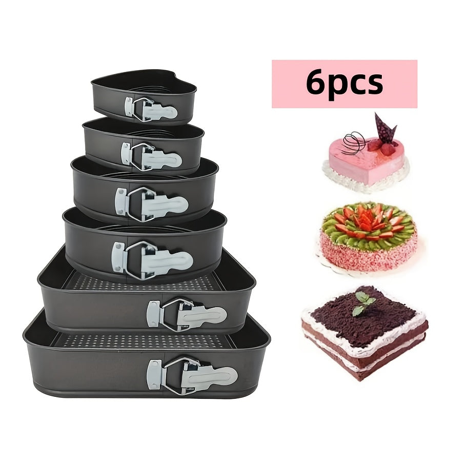 6pcs Cake Pan Set | 3 Shapes (Square/Round/Heart) X2, Carbon Steel Baking Mold With Removable Bottom, Non-stick Pan, Heavy Duty Cake Pan For Chiffon/Mousse/Cheesecakes, Wedding/Birthday Kitchen Tools