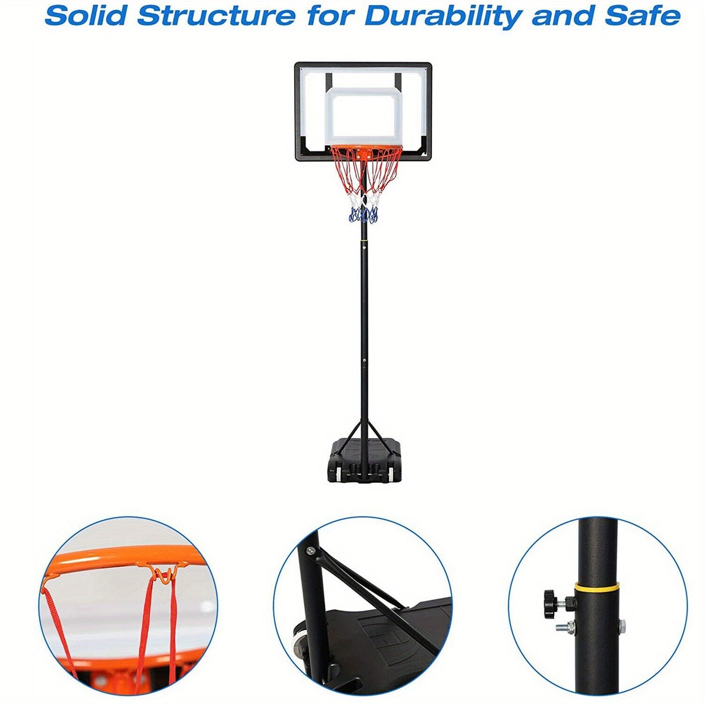 LUCKYERMORE Adjustable Portable Basketball Hoop for Family - 5ft-6.8ft Height, 32in Backboard, Heavy-Duty Steel & PVC, Water/Sand Stable Base with Wheels, Indoor/Outdoor Use, Black, Indoor Sports Equipment, Weatherresistant N