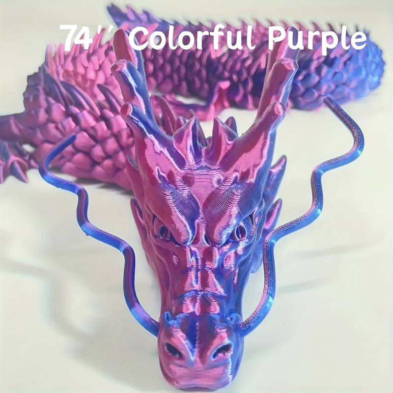74-Inch Large 3D Printed Articulated Dragon Decoration - Vibrant Yellow & Scales with Pink Accent, Movable Joints, Durable Plastic Construction, Freestanding Poseable Floor Decor for Chinese New Year, Valentine'S Day, Home &
