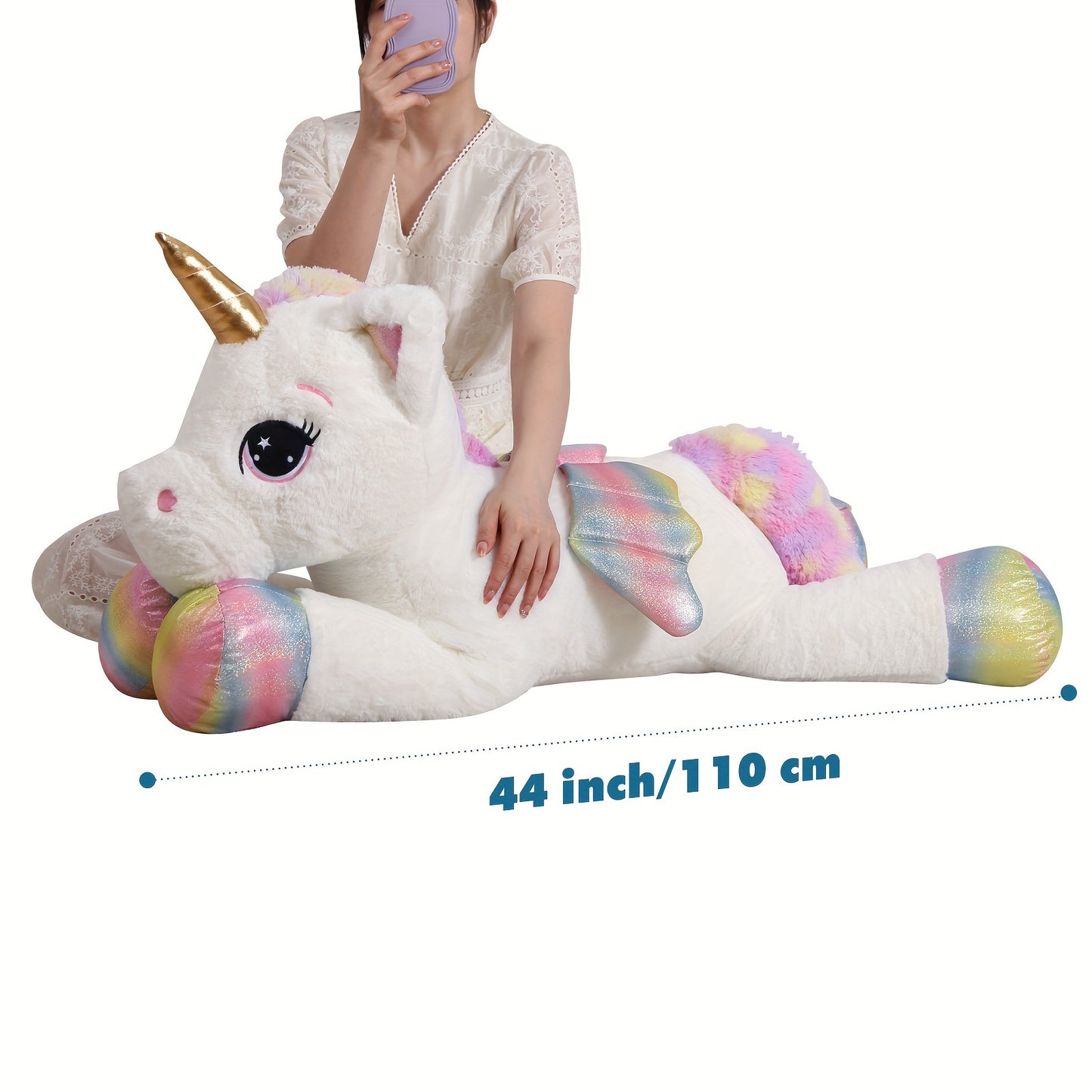44" Giant White Unicorn Plush Toy - Soft & Cuddly Stuffed Animal with Rainbow Mane, Perfect Birthday, Christmas, or Halloween Gift for Youngsters, Girlfriend, or Boys, Cozy Body Pillow | Playful Design, Best for Christmas, Pe