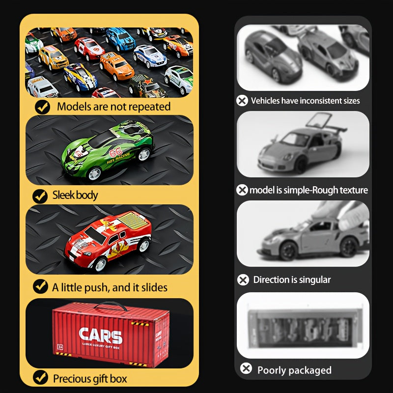 48pcs Mini Toy Cars & Trucks for Kids, Pull Back Cars Set Alloy Racing Car Toys, Parking Lot & Runway, Party Favors for Age 3 4 5 6 7 8+ Years Old Boys Girls