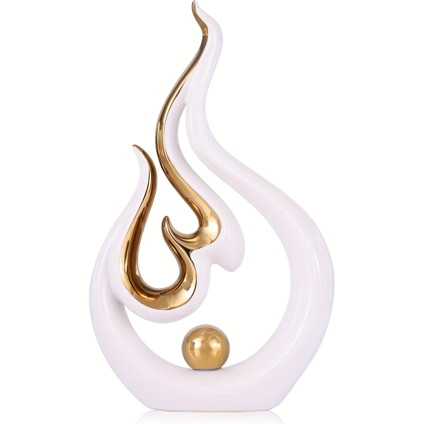 Modern Abstract Flame Sculpture - Resin Tabletop Decor with Golden Accents, Perfect for Weddings, Home Decor, and Office Centerpieces, Wedding Table Decor | Modern Art Piece | Durable Resin