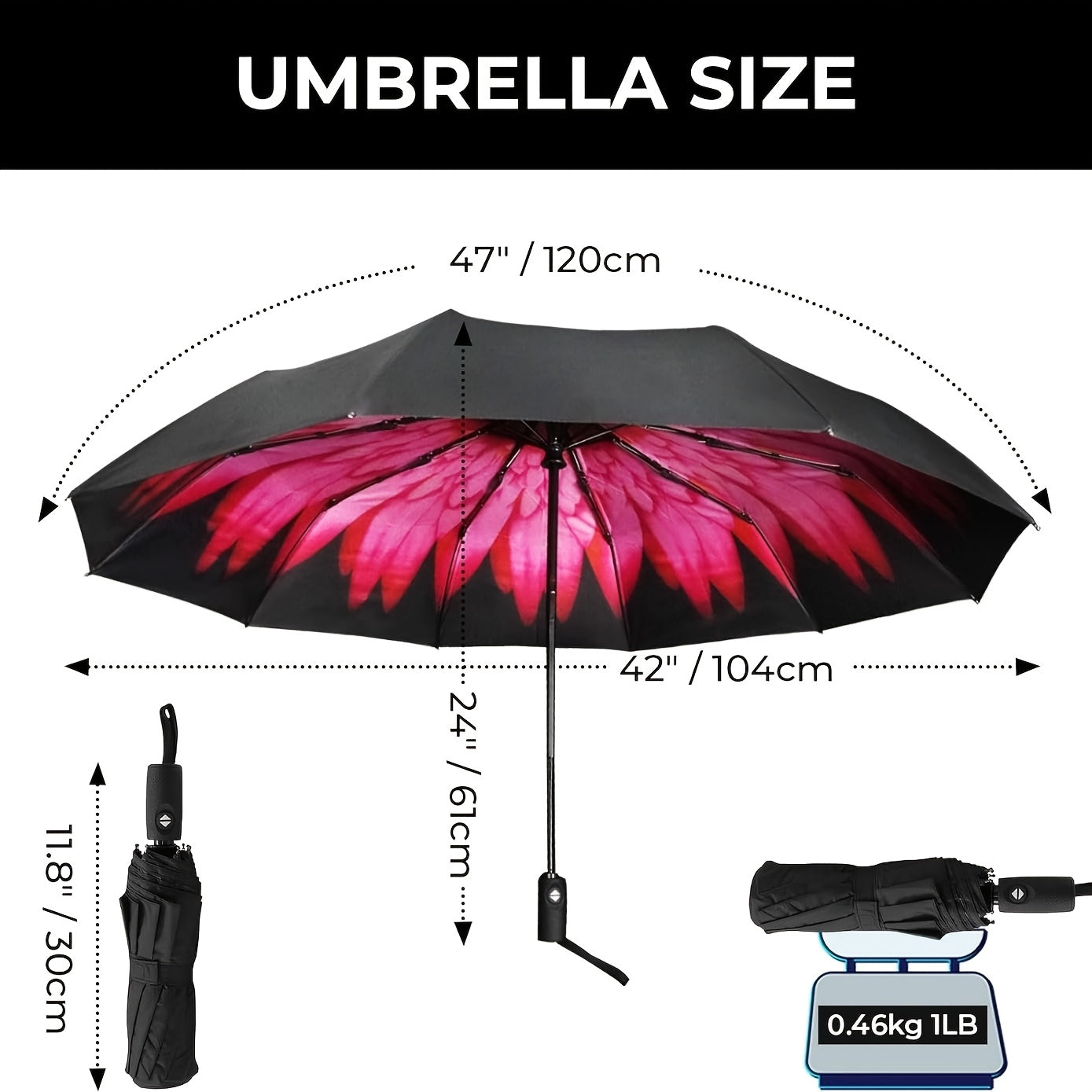 Automatic Open/Close Windproof Compact Travel Umbrella with UPF 50+ Sun/, Lightweight Portable Automatic Umbrella Suitable for All-Season, Shield &, Carry Sleeve, 10 Fiberglass Ribs & 210T Pongee Canopy