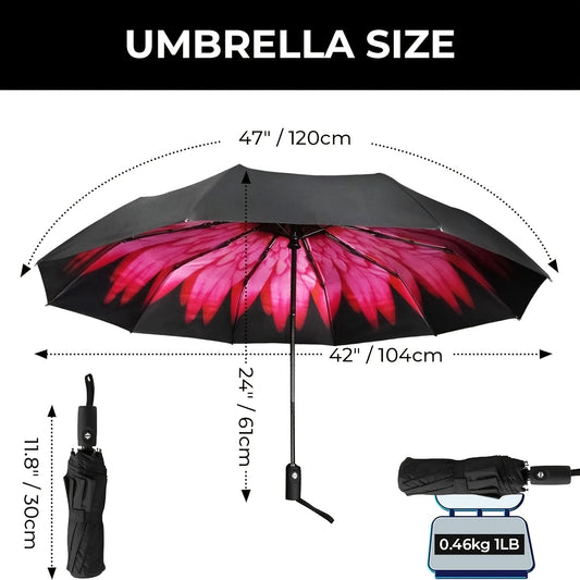Automatic Open/Close Windproof Compact Travel Umbrella with UPF 50+ Sun/, Lightweight Portable Automatic Umbrella Suitable for All-Season, Shield &, Carry Sleeve, 10 Fiberglass Ribs & 210T Pongee Canopy