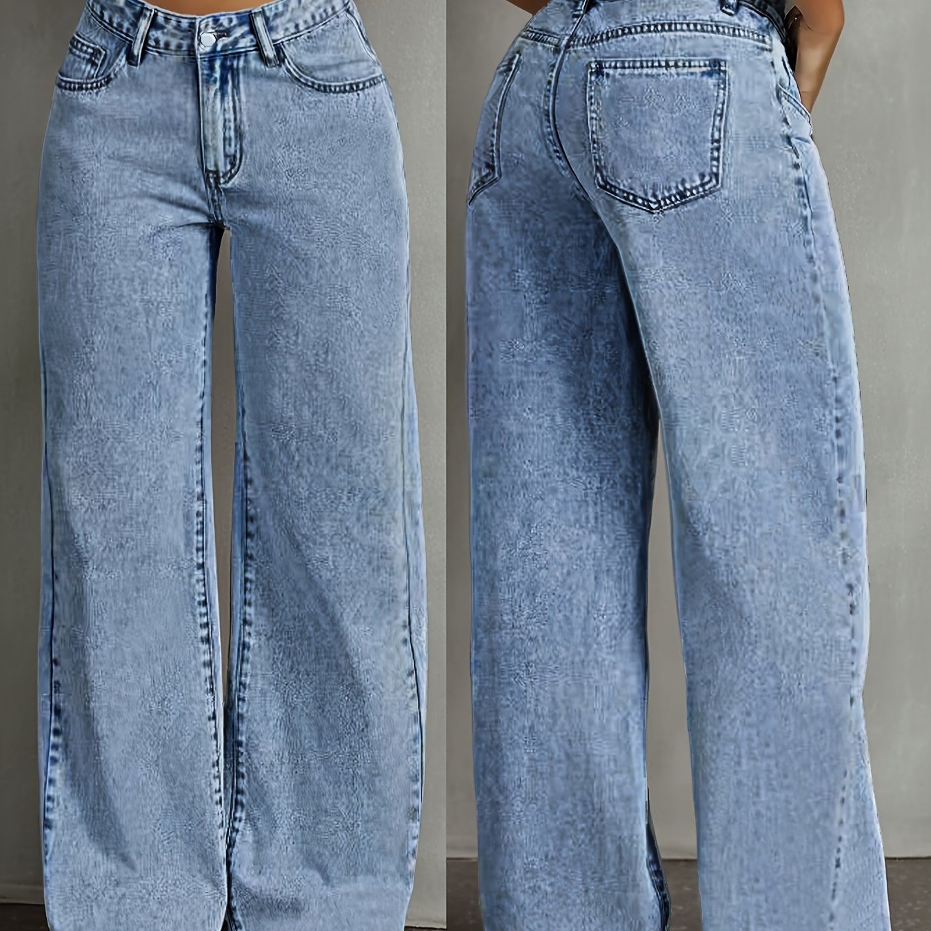 Women'S Plus-Size High-Waist Stretch Straight-Leg Jeans - Opaque Stretch Denim Fabric, Relaxed H-Line Fit with Built-In Zipper Closure, 7/8 Length Ankle, Purple & Light Blue Color Options - All-Season Casual & Formal Wear