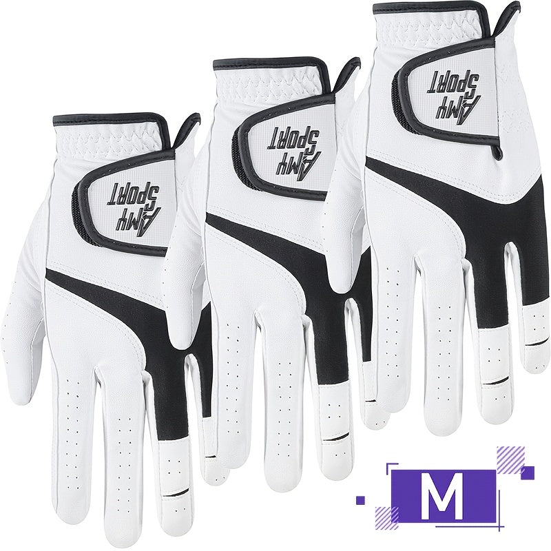 Golf Gloves Men Right Hand Left Hand Value 3 Pack, Premium PU With All Weather Grip For Serious Performance, Breathable & Comfortable Gift For Men