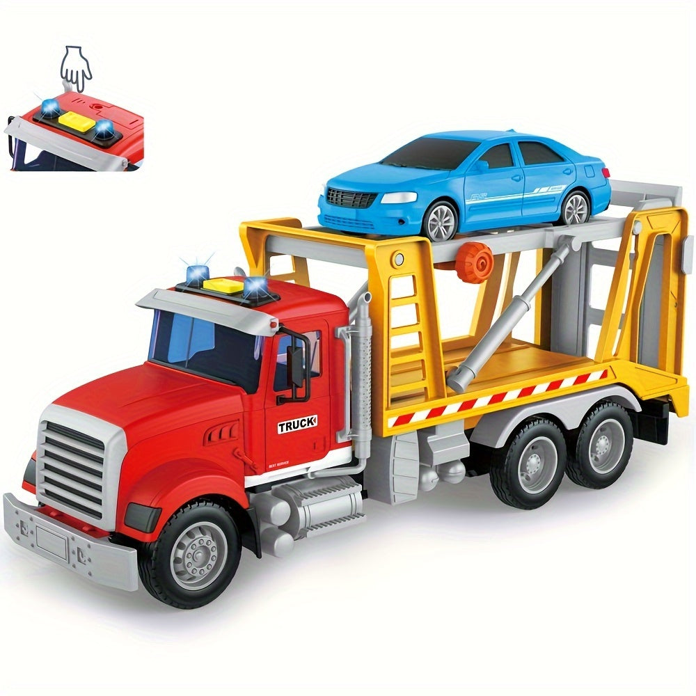 Kids Toys For 3 4 5 6 7 Years Old Boys, 13"Tow Truck Toy, Friction Powered Transport Truck Crane Toy With Lights And Sounds, Birthday Gifts For Boy Child