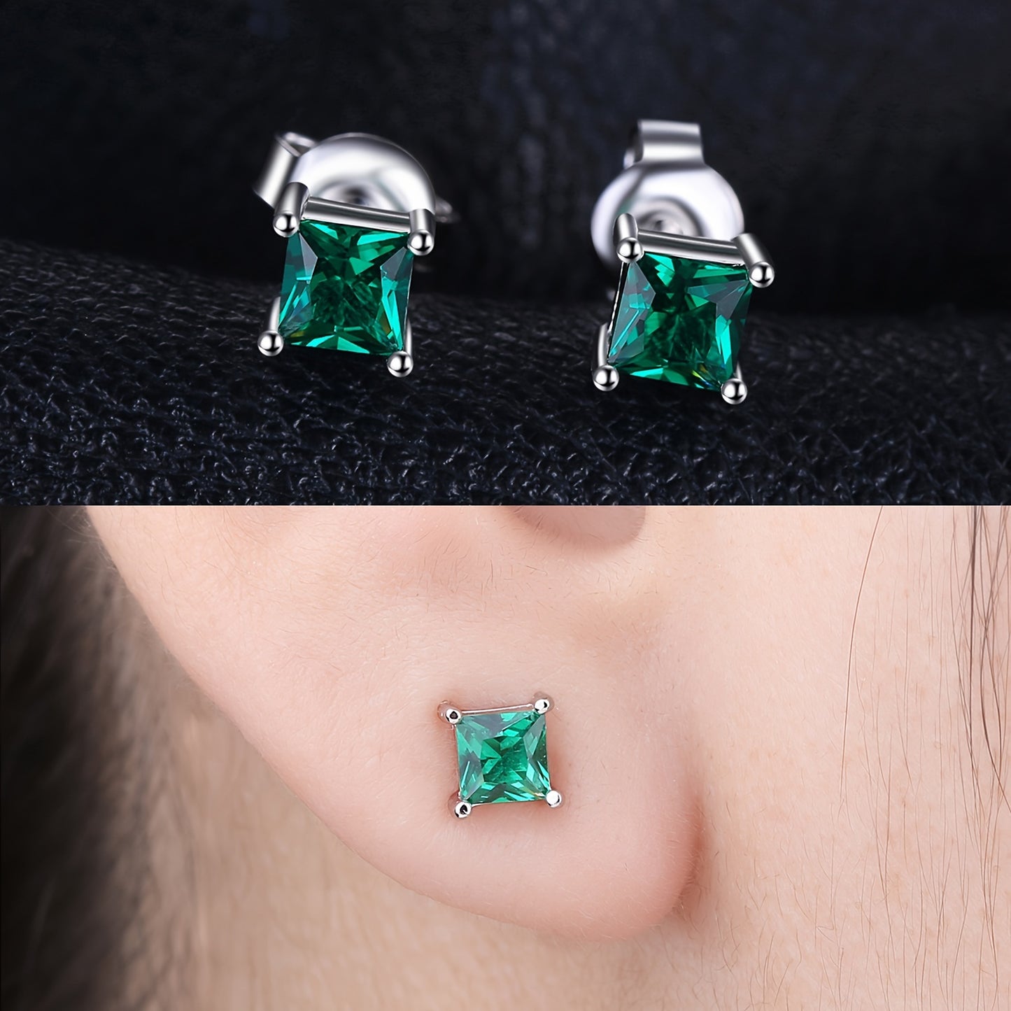 A Pair of 925 Sterling Silver Stud Earrings Featuring a Simple Yet Elegant Classic Design, Adorned with Exquisite Multi-Faceted Square Cut Natural Gemstones Including Amethyst, Citrine, Garnet, Peridot, Topaz, Created, Sapphi