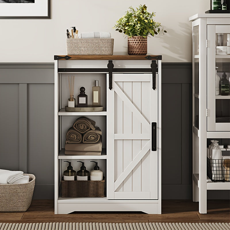 Farmhouse Bathroom Floor Storage Cabinet | 4 Small Drawers for Easy Sorting, Hardwood, White, VABCHES