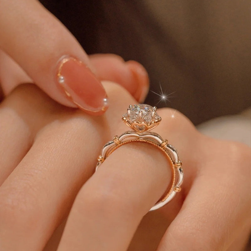 Hand bouquet shaped S925 sterling Silvery round cut Moissanite ring, daily niche design, high quality Women's jewelry, Valentine's Day gift for girlfriend, proposal, engagement wedding anniversary gift, birthday gift, party g