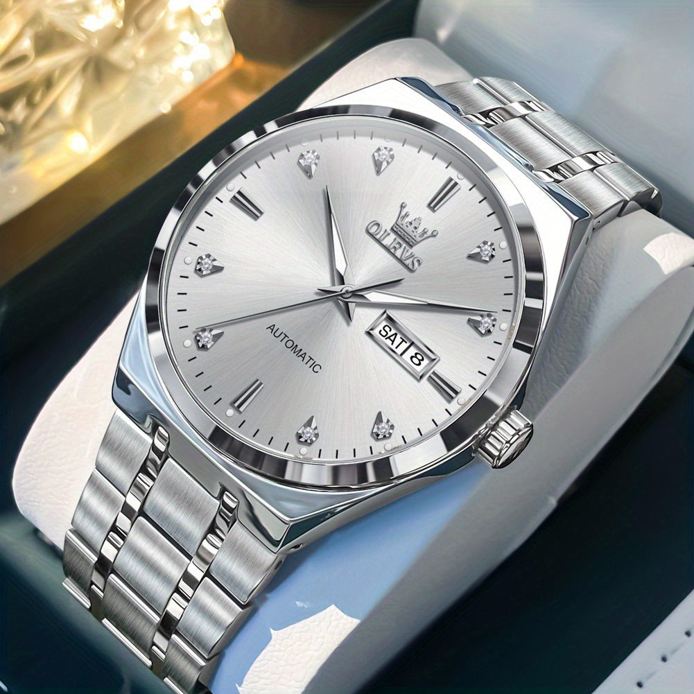 OLEVS Men's Automatic Mechanical Watch with Luminous Hands & Dual Calendar (Day/Date) - Self-Winding Analog Wristwatch, No /, for Business & Casual Attire, Durable Mechanical Movement, Affordable Luxury Watch