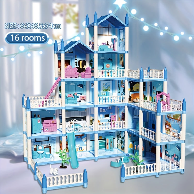 Doll House, Dollhouse for Girls Pretend-Play DIY Dollhouse Kit - 4-Story 11 Rooms Playhouse with 4 Dolls Toy Figures, Furniture And Accessories Set Gift Toy for Kids Ages 3 4 5 6 7 8+