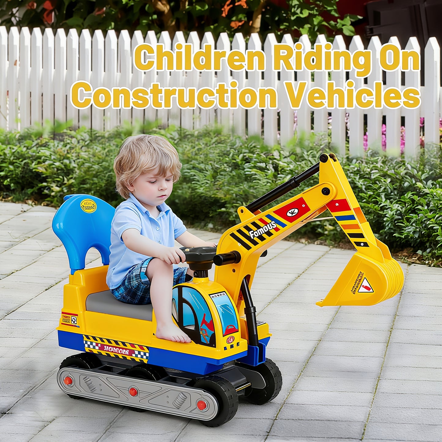 Ride-On Excavator Toy Tractor with Movable Arm & Mobile Base - Green/Yellow Construction Truck with Storage Basket, Realistic Digging Bulldozer for &, Birthday/Christmas/Halloween Gift (Ages 1+)