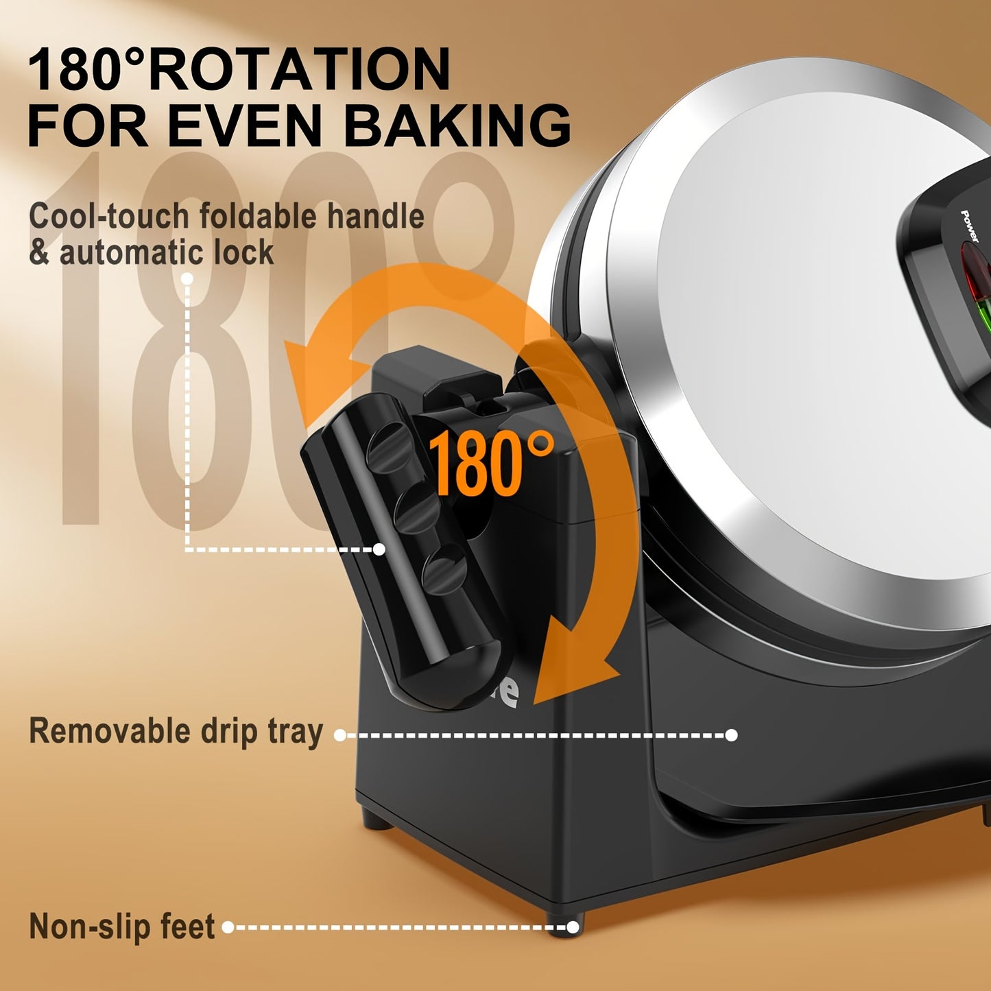 Waffle Maker, Rotating Belgian Waffle Maker, 180° Flip Waffle Iron, Non-Stick Plate, Adjustable Browning Control, Foldable Cool Touch Handle, Removable Drip Tray, Stainless Steel, Space Saving Storage