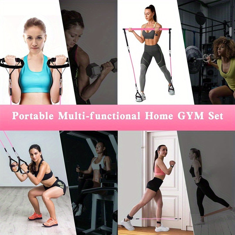 14pcs Pilates Bar Set with 6 Resistance Bands (180 lbs), Multi-Functional Fitness Stepper and Stretching Trainer, Yoga and Home Workout Equipment