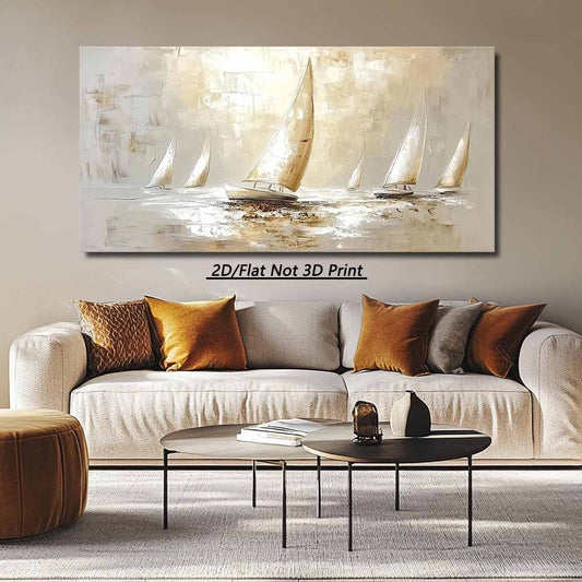 2D Flat, 1pc of Modern Style Large Wooden Frame Canvas Wall Painting - Nautical Theme with Sailboats, Suitable for Living Room and Coastal Themed Decor, High Quality Wall Art Printed Poster Can Be Hung Directly, 2D Flat