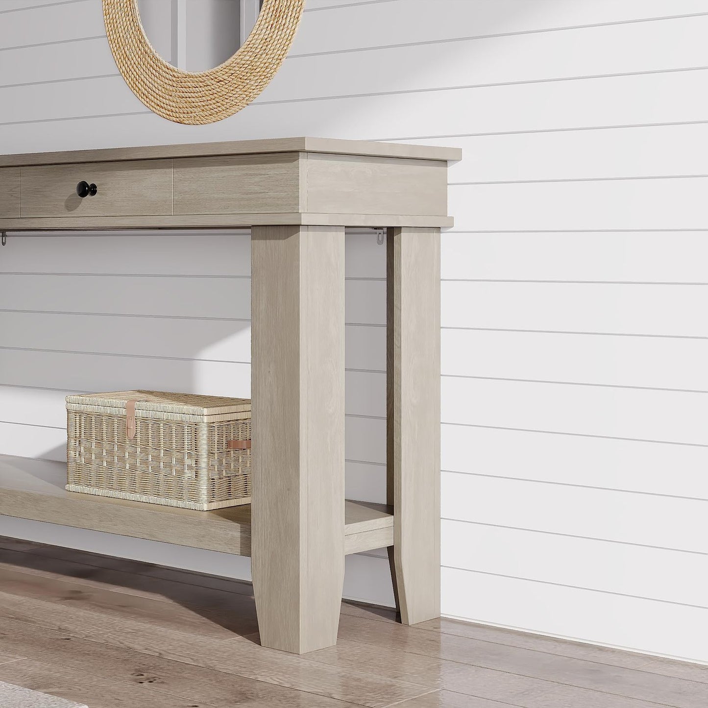 54 Inch Modern Farmhouse Entryway Console Table | 2 Drawers and 2-Tier Storage Shelf, Narrow Long Sofa Table for Hallway or Behind Couch, Reinforced L-Shape Legs, Grey, Hardwood, Classic Style by GAOMON