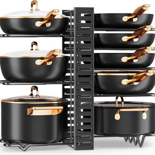 Pot Organizer 8 Tier Pot, Pan Organizer, Kitchen Cabinet Kitchenware Organizer And Pot Lid Organizer For Storage, Organizers Inside Cabinet With 3 DIY Methods