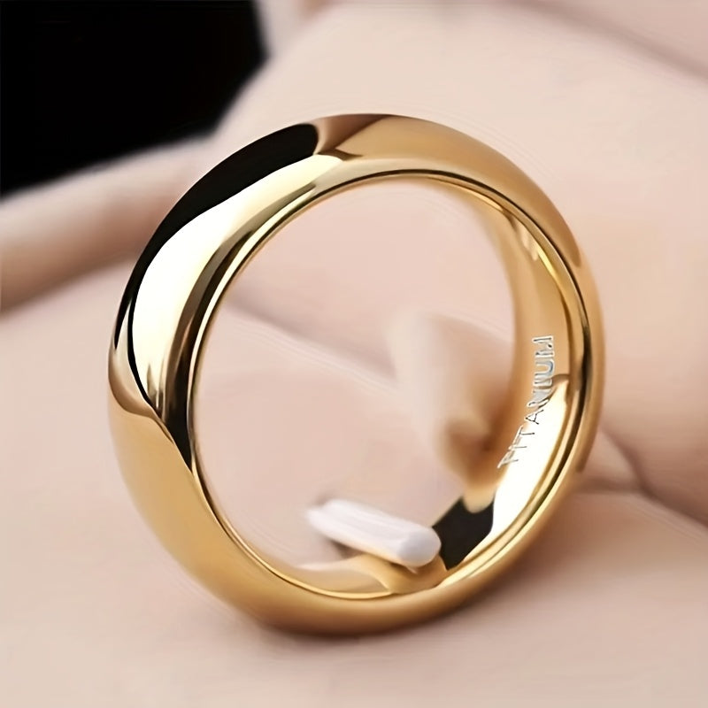 1pc 6mm Wide Golden Gloss Modern Minimalist Ring - Unisex Wedding Band, Durable Polished Stainless Steel-like Shine, Comfort Fit for Men & Women, Everyday & Special Occasion Jewelry for Valentine'S Day, Christmas, Graduation,