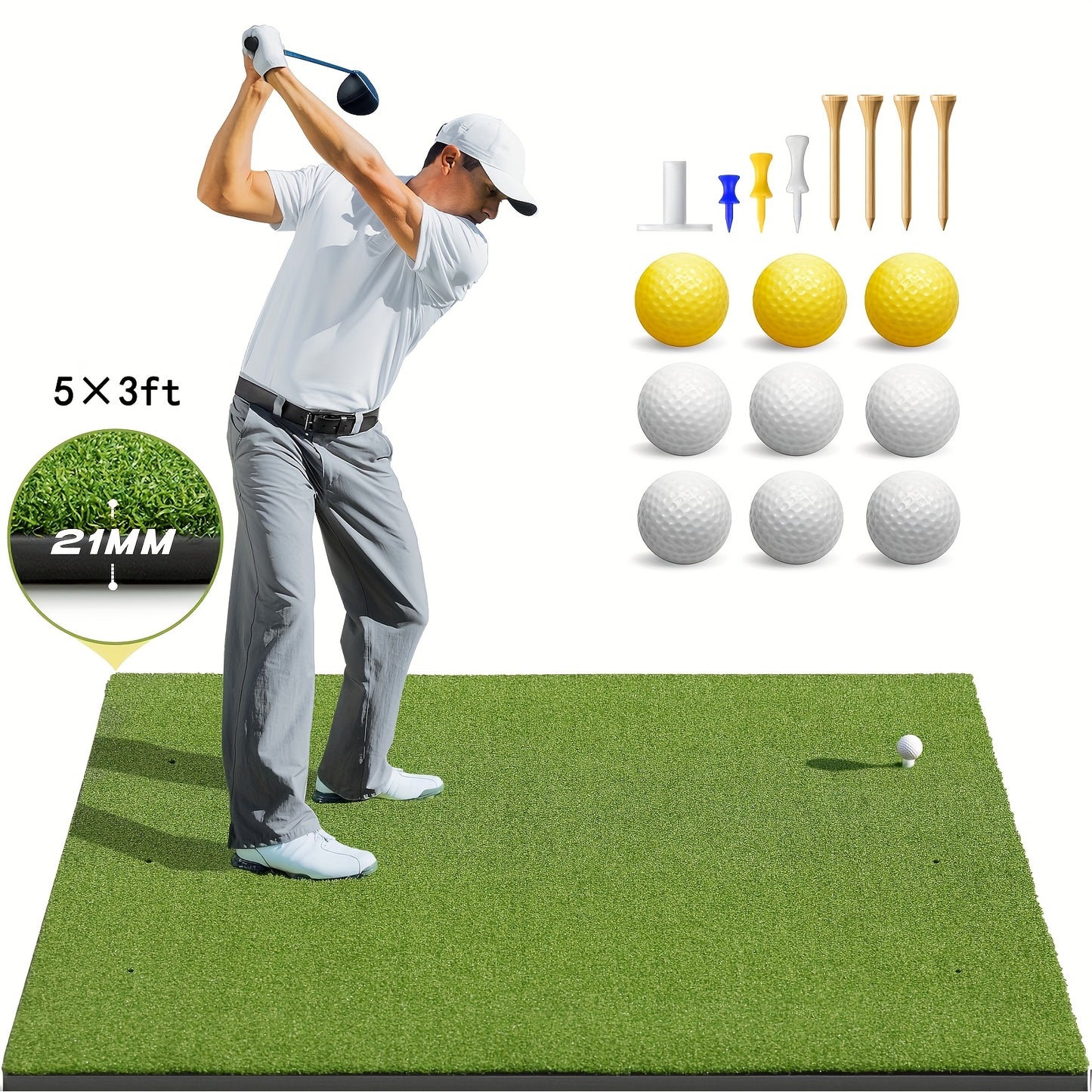 Golf Mat, 5X4Ft Ultra - 36Mm/‎ 5X3Ft - 21Mm Golf Hitting Mats Practice Outdoor Indoor, High-Elasticity Artificial Turf Mat for Simulator Chipping Driving Training, Includes 9 Golf Balls, 8 Golf Tees, Ideal Gifts for Men Wom
